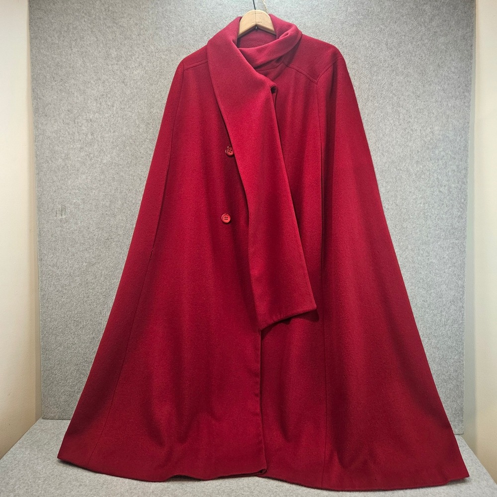 IMAGES by I&A Red Wool Cape Coat with Integrated Scarf - One Size Fits Mos